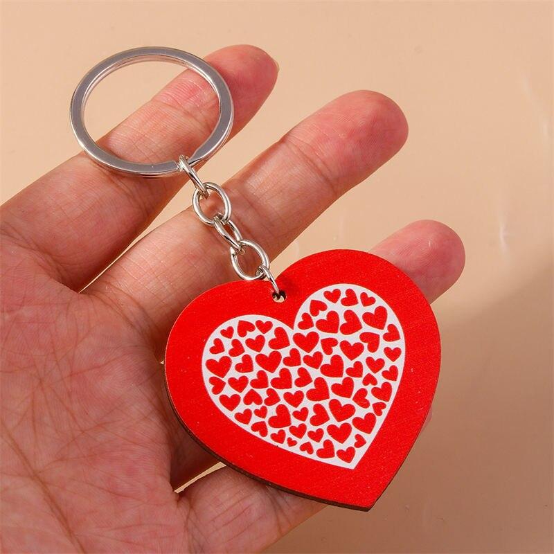 Cute Wooden Love Heart Pendant Keychains for Women Men Car Key Handbag Purse Hanging Keyrings Accessories DIY Jewelry Gifts