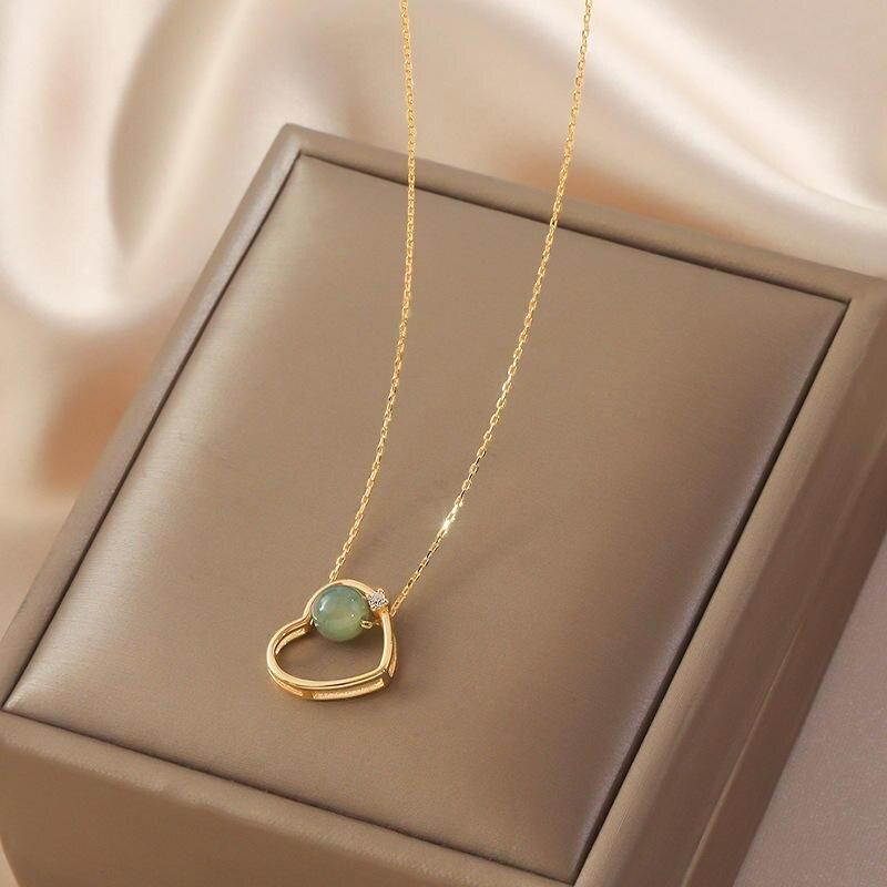 VENTFILLE 925 Stamp Gold Color Heart Love Necklace for Women Hetian jade Jewelry Girls' Gift Dropshipping Wholesale VENTFILLE 925 Stamp Gold Color Heart Love Necklace for Women Hetian jade Jewelry Girls' Gift Dropshipping Wholesale